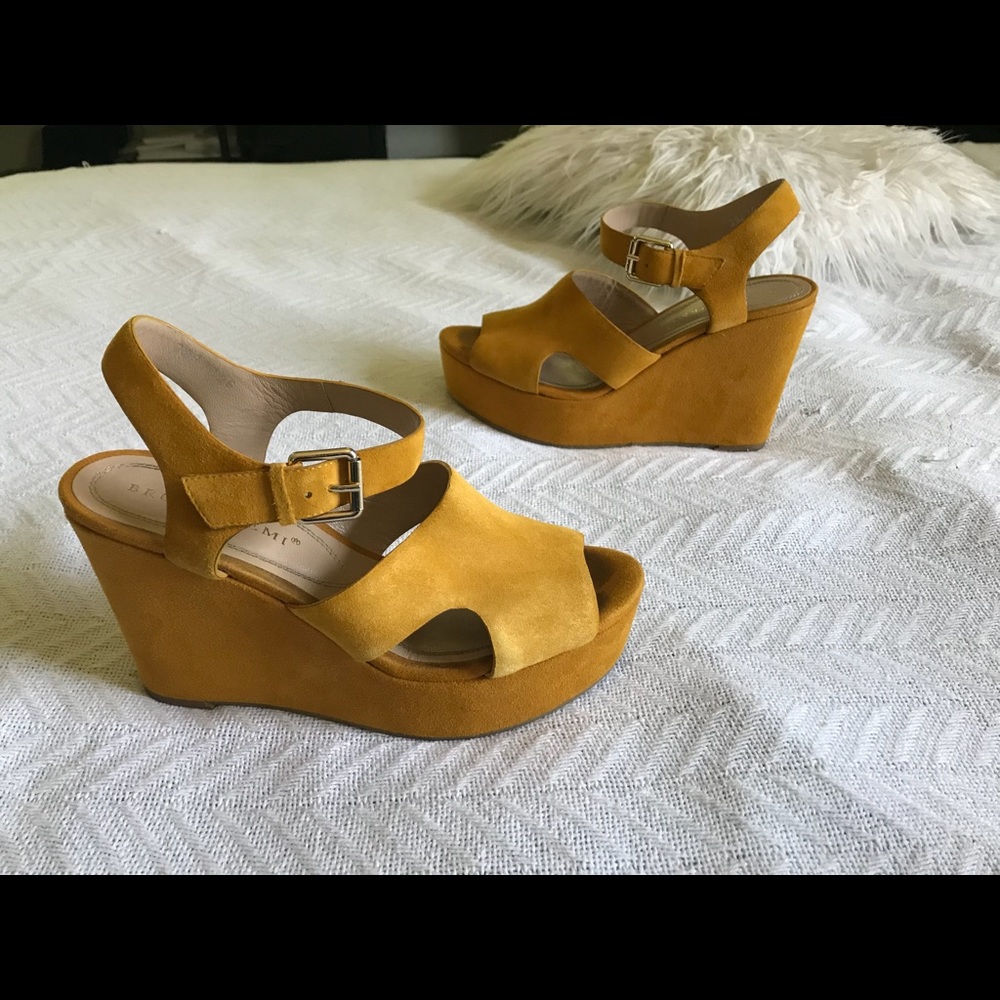 Anthropologie yellow suede wedges - Bruno Premi